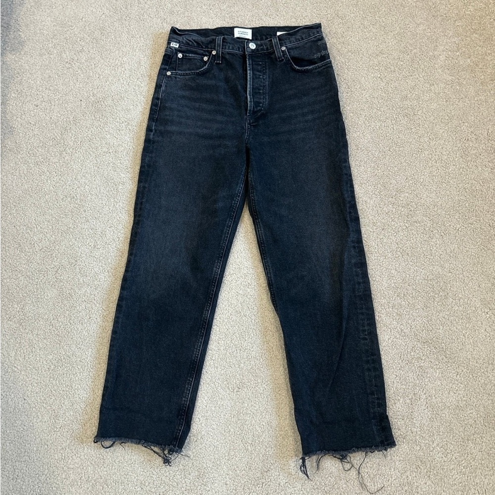 Citizens of humanity button front high rise black distressed hem florence jeans